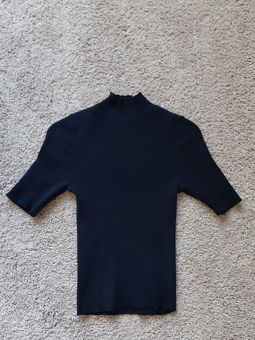 Vici Black Ribbed Turtleneck Short Sleeve Top